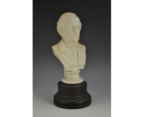 A Continental parian portrait bust, Wilhelm Richard Wagner (1813 - 1883), ebonised base, 22cm high overall