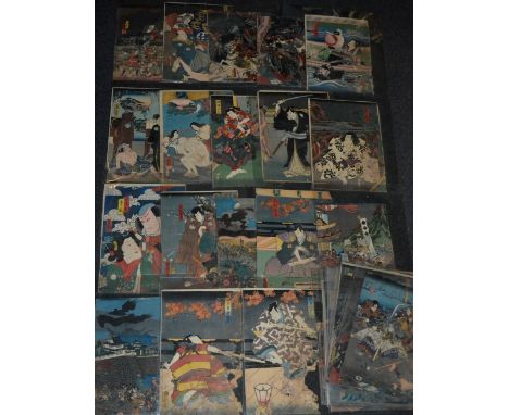 Japanese School (Meiji Period), Warriors of the Shogunate Advancing, hand-coloured woodblock print, inscribed, character seal