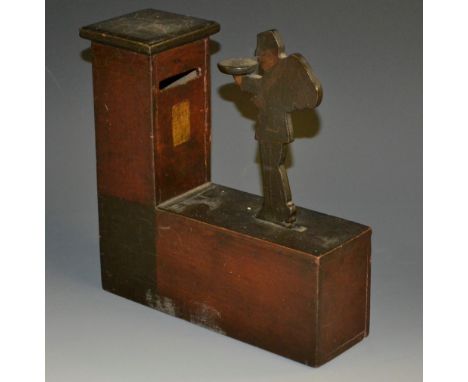 A late 19th/early 20th century novelty counter balance automaton money box, as a postman at the box, 18cm wide, c.1900   Cond