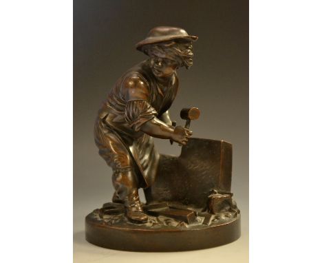 French School (late 19th century), a brown patinated bronze, The Young Blacksmith, 15cm high
