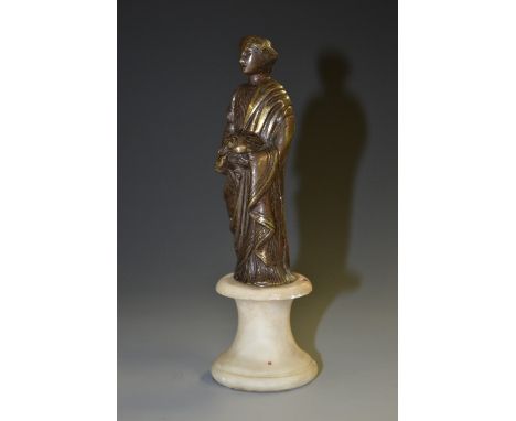 English School (early 19th century), a brown patinated bronze, allegorical of summer, she stands, holding a basket laden with