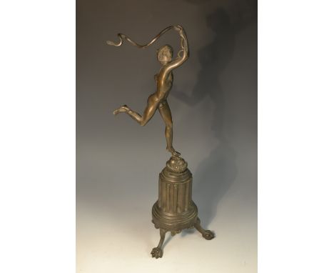 After Giambologna (19th century), a dark patinated Grand Tour bronze, of Mercury, columnar base, lion paw feet, 35cm high   C