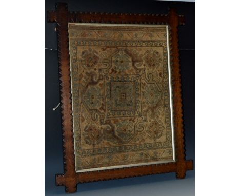 An Islamic rectangular silk prayer rug or textile panel, central rectangular motif within a cross shaped band of hooked medal