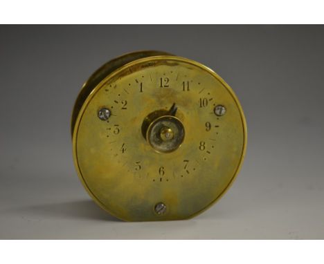 A 19th century French brass clockwork timer, stamped with monogram AR? Brevete A Paris, 6.5cm diam 