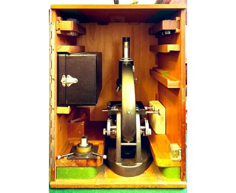 C BAKER, LONDON, MEDICAL MICROSCOPE WITH ASSOCIATED SLIDES, APPROX 42cm HIGH x 31cm WIDE x 33cm DEEP