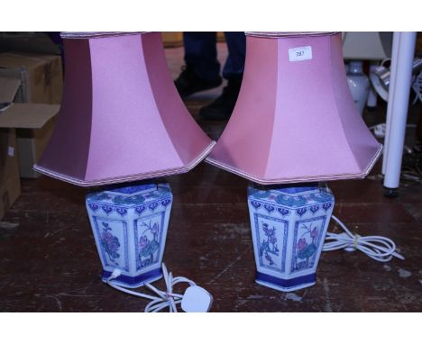 A pair of ceramic table lamps and shades, shipping unavailable 