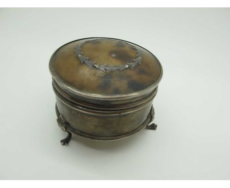 A Hallmarked Silver Circular Trinket Box, plush lined with piqué style pull off cover, raised on three pad feet. [696215]
