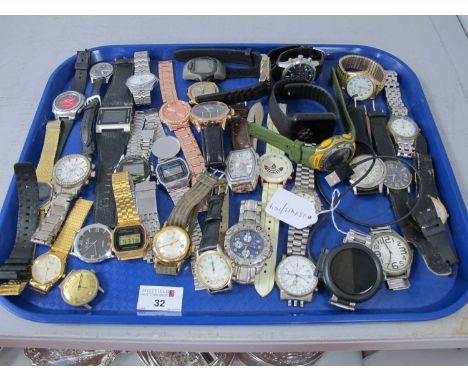 A Mixed Lot of Assorted Gent's Wristwatches, including Casio Digital, etc :- One Tray