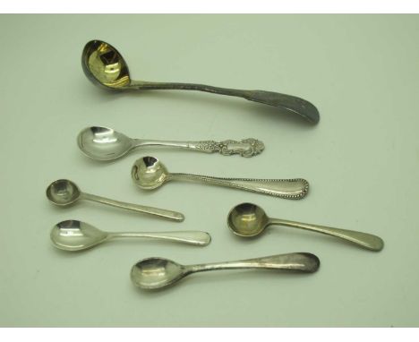A Small Hallmarked Silver Ladle, possibly London 1814, with gilt bowl; together with hallmarked silver and other salt spoons 