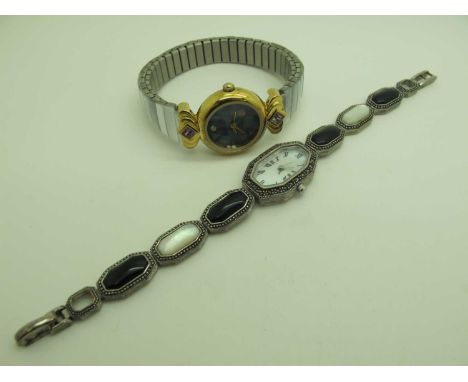"Diamond Quartz" Modern Ladies Wristwtach, with expanding bracelet; together with a modern Art Deco style ladies wristwatch. 