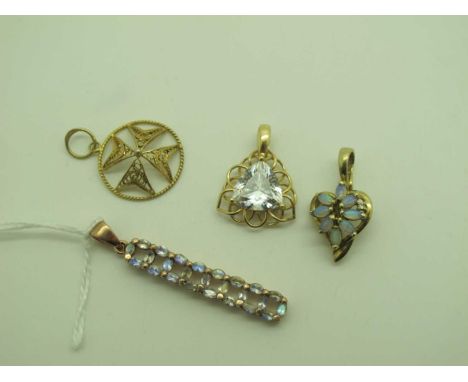 A Modern 9ct Rose Gold Drop Pendant, together with a modern QVC Diamonique pendant, stamped "585"; a QVC opal set pendant and