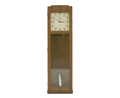 An Art Deco oak longcase clock,by IBM International, inscribed to label '25-7',dial 35cm square149.5cm high