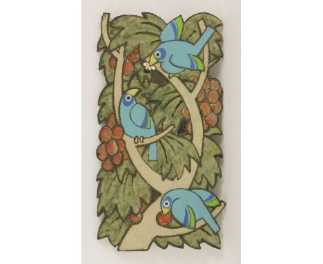 *A glazed and painted ceramic plaque,'Bluebirds', 48cm high*Artist's Resale Right may apply to this lot.
