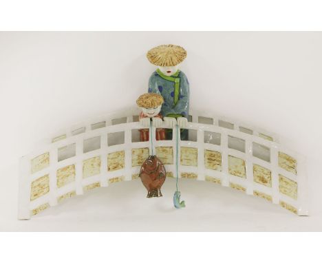 *A glazed and painted ceramic plaque,'Bridge of Size', 50cm wide*Artist's Resale Right may apply to this lot.