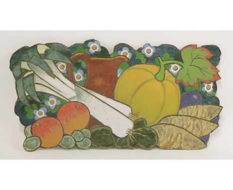 *A glazed and painted ceramic plaque,'Autumn Harvest', 47cm wide25cm high*Artist's Resale Right may apply to this lot.
