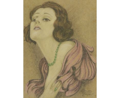 ...Giles (20th century)PORTRAIT STUDY OF A YOUNG WOMAN WITH A GREEN NECKLACEIndistinctly signed and dated 1930 l.r., pastel37