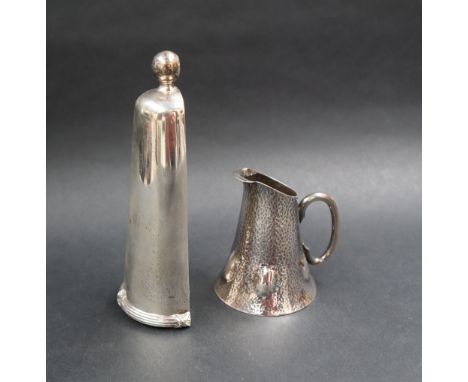 A George V silver wall pocket of tapering form with line decoration and a ball finial, London, 1925 together with an Art Nouv