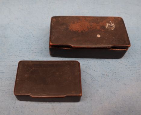 A papier mache snuff box of rectangular form, together with another snuff box