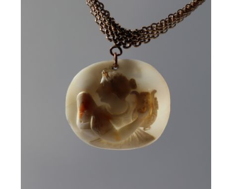 A 9ct yellow gold necklace, approximately 28 grams together with a shell cameo of a girl with a lute