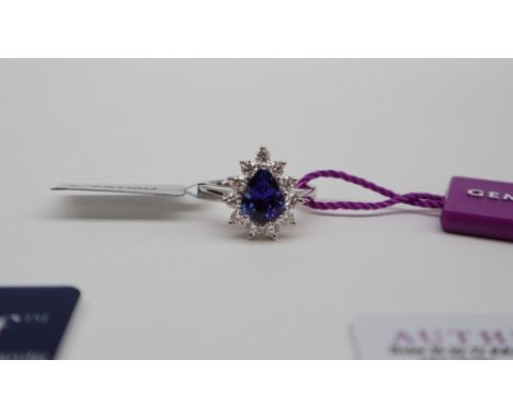 Gemporia - A 1.84cts pear shaped Tanzanite and diamond platinum set ring, metal 8.02g, size N to O with certificate 