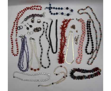 Gemporia - A Mystic quartz silver ring together with a similar bracelet. lapis lazuli bead necklace, pearl necklaces, other b