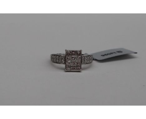 Gemporia - A diamond platinum set Tomas Rae ring, set with thirty two square and round cut diamonds, metal 5g, size N to O wi