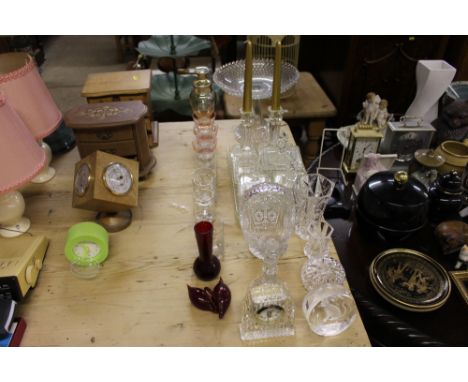 A quantity of various glassware to include a comport, dressing table set etc.