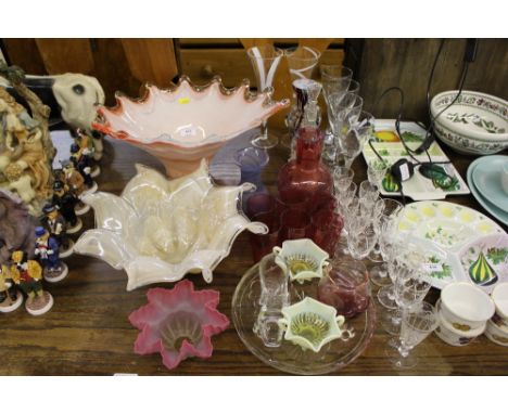 A quantity of various glassware to include Arts Glass bowls, drinking glasses etc.