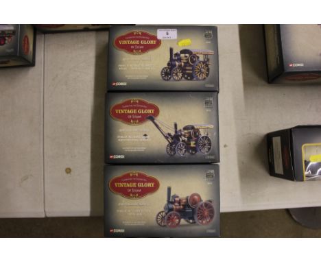Three boxed Corgi Vintage Glory of Steam models, Fowler Crane engine; a Fowler stump cutter; and a Fowler road locomotive