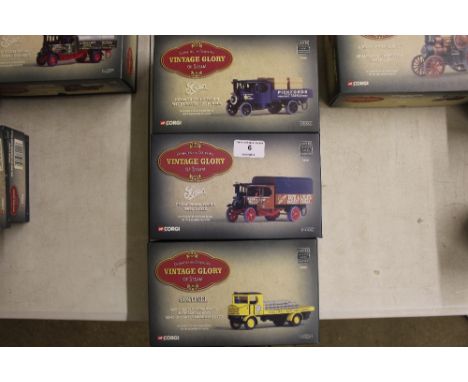 A Corgi Vintage Glory of Steam Foden Steam wagon; another Sentinel platform wagon and Foden drop side wagon