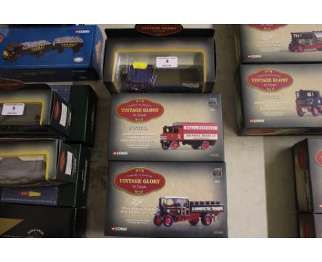 A Corgi Vintage Glory of Steam boxed model of a Foden drop side wagon; a Sentinel Steam wagon and a Foden C type Enterprise