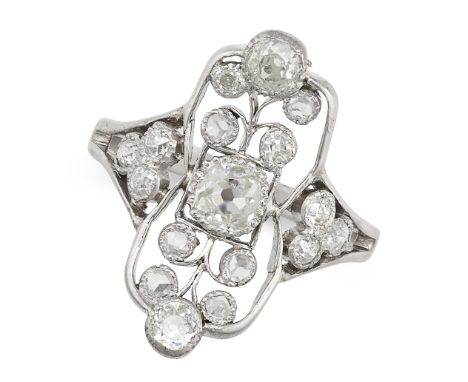 A FINE DIAMOND DRESS RING the openwork face set throughout with old cut diamonds, no assay marks, size M / 6, 4.2g.