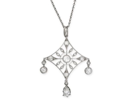 A DIAMOND PENDANT NECKLACE the pendant in openwork design set with old cut diamonds, suspending two old cut diamonds and one 