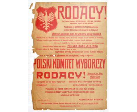 Original vintage propaganda poster issued in Germany occupied Poland by the Polski Komitet Wyborczy - Polish Election Committ