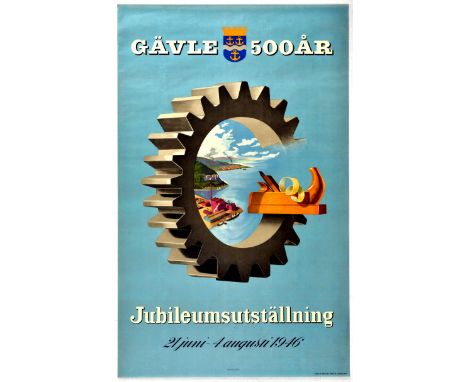 Original vintage advertising poster in Swedish promoting celebrations of 500 year anniversary of Gavle, Gavle 500 Ar - Jubile