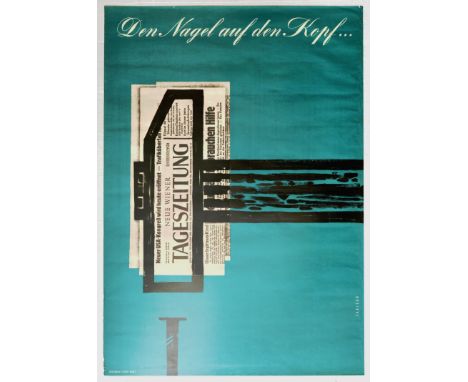 Original vintage advertising poster for the 'Neue Wiener Tagezeitung' (New Viennese Newspaper), with the slogan D'en nagel au