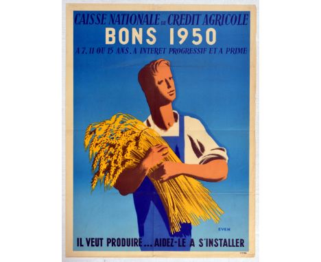 Original vintage propaganda poster National Bank Of Credit Agricole Bons 1950 - At 7, 11 or 15 years old at Progressive Inter