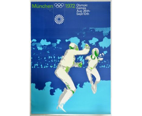 Original vintage sport advertising poster for the 1972 Munich Summer Olympic Games, held from August 26th to September 10th, 