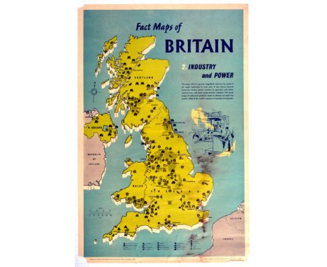 Original vintage map poster Fact Maps of Britain Industry and Power - Great artwork features an annotated map of The United K