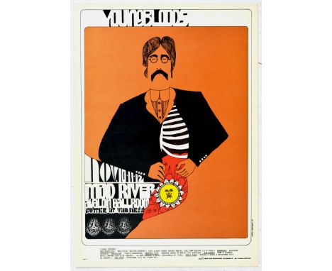 Original vintage advertising poster for a concert titled Youngblood, Mad River, at the Avalon Ballroom, with a fun artwork fe