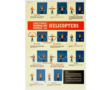 Original vintage propaganda poster issued for the British Royal Air Force titled Additional Marshalling Signals for Helicopte