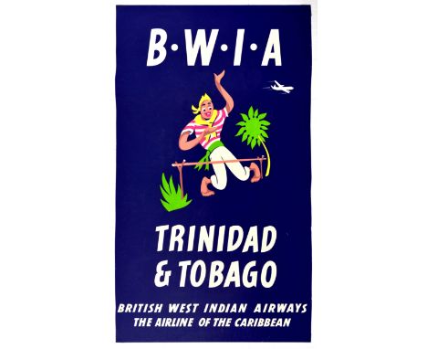 Original vintage travel advertising poster by the BWIA (British West Indian Airways), with their slogan The Airline of the Ca