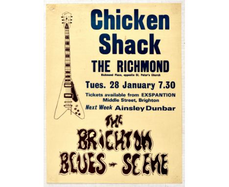 Original vintage music poster advertising a concert by the band Chicken Shack at The Richmond in Brighton organised by the Th