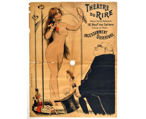 Original vintage advertising poster for the Theatre Du Rire -  Incessamment Ouverture - Theatre of Laughs - Open Soon.  Risqu