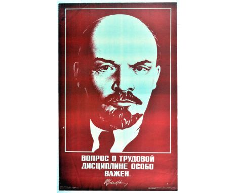 Original vintage Soviet propaganda poster - The issue of labor discipline is of particular importance - Striking red and whit