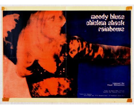Original vintage music poster for the 60s rock groups Moody Blues Chicken Shack Rainbows featuring a blurred photo in shades 