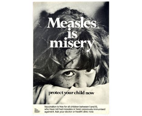 Original vintage public health poster Measels is Misery - Protect Your Child Now issued by The Health Education Council - Str