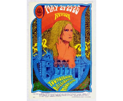 Original vintage music advertising poster for a concert by Youngbloods at the Avalon Ballroom in 1968 with supporting acts in