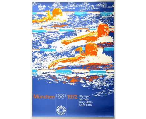 Original vintage sport advertising poster for the 1972 Munich Summer Olympic Games, held from August 26th to September 10th, 