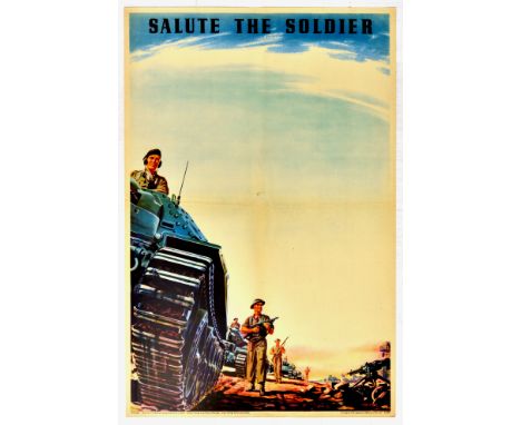 Original vintage Second World War propaganda poster titled Salute the Soldier, with an artwork by British artist Harold Pym, 